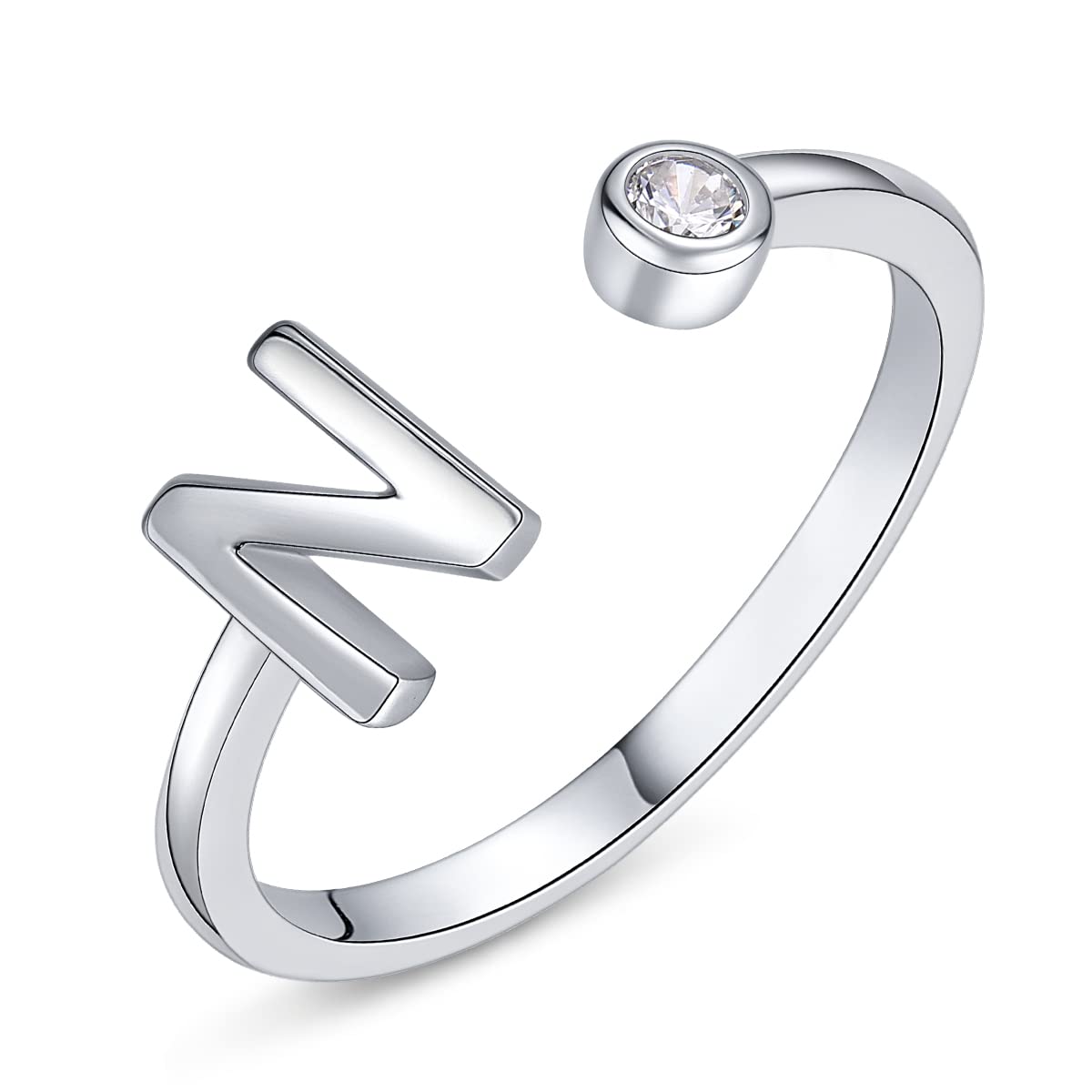 PEARLOVE 925 Sterling Silver Initial Rings for Women Girls A-Z Stackable Adjustable Silver Ring Jewelry Gifts