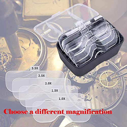 ANDSTON Hands Free Headband Magnifier Glasses, USB Charging Head Mount Magnifying Glass with 2 LED Lights for Jewelry Craft Watch Repair Hobby 5 Replaceable Lenses 1.0X 1.5X 2.0X 2.5X 3.5X