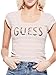 GUESS Factory Women's Kella Short-Sleeve Faded Stiped Logo Sequin Tee