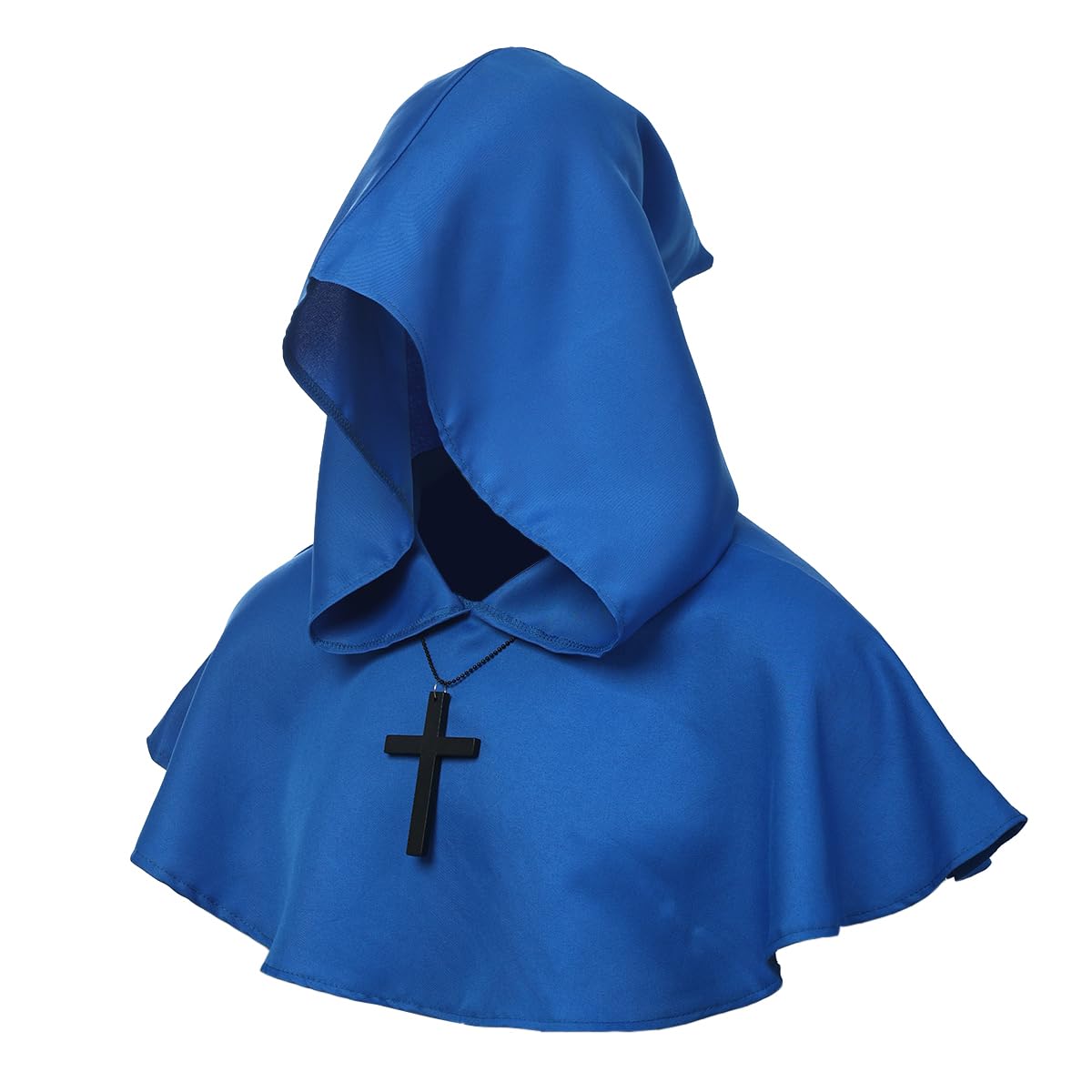 BLESSUME Medieval Hooded Cowl Cross Necklace (blue)