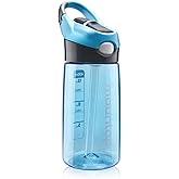 mountop Kids Water Bottle with Silicone Straw and Handle, Easy Use for Girls and Boys, BPA-free Water Bottle for Kids 14oz 400ml