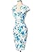 Womens Cap Sleeve Floral Vintage Dress Summer Swing Dresses White Blue(M)