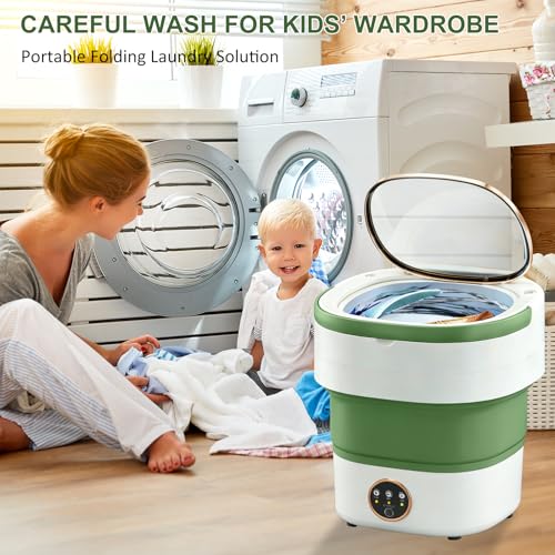 Portable Washing Machine 20L —Small Foldable Washer with Spin Basket, — Mini Laundry Machine for Travel, Dorms, Camping, Ideal for Baby Clothes, Underwear, Socks Green