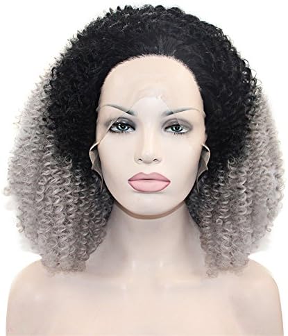 Aibelly Synthetic Full Lace Front Wig Ombre 2 Tone Dark Root 1B/Grey Kinky Curly Wig Soft Spiral Perms Hair Fashion Noble Women's Parting Heat Resistant Replacement 12”