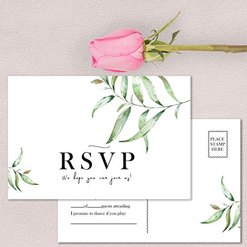 50 RSVP Postcards, Rsvp Cards for Wedding, Bridal Shower, Baby Shower, Greenery RSVP Response Cards, 4 x 6 Inches. - Thumbnail 4