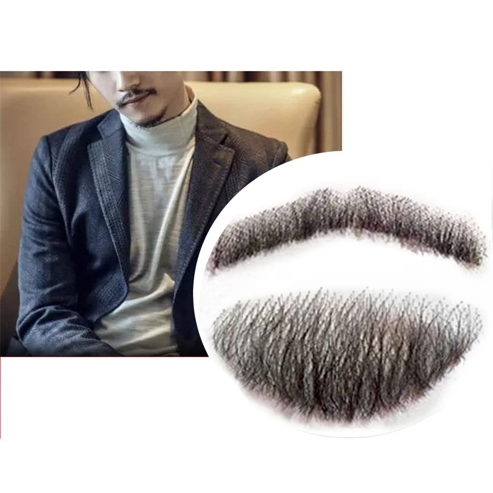 Remeehi Natural Black Men's Beard Human Hair Lace Handmade Fake Facial Mustache Costume Pretend Beards 3-3#