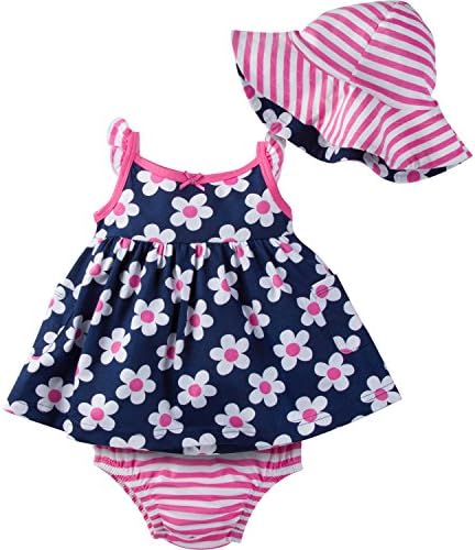 Gerber Baby Girls' Sundress, Bloomer and Hat Set, Daisies, 12 Months