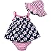 Gerber Baby Girls 3-Piece Sundress, Diaper Cover and Hat Set, Navy Daisies, 0-3 Months