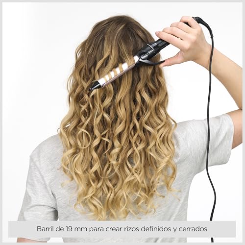 Rizador de 19 mm - Tenacilla, Barril Satin Touch, 10 ajustes de Calor, Rizador profesional, Rizos definidos, Acabado duradero, Negro y Rosa, C319E