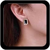 Erimberate Bohemian Square Pearl Stud Earrings Black enamel Square Earrings Tiny Pearl Stud Earrings Geometric Earrings Jewelry for Women