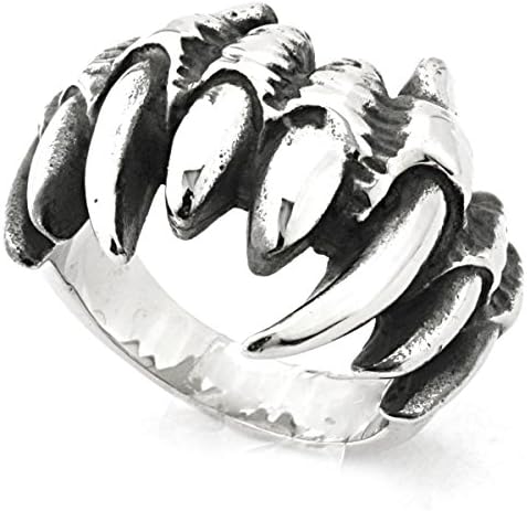 EnM Jewelry Men's Stainless Steel Ring Dragon Vampire Teeth, Vintage Silver/Black Biker, 3/4" Wide 11