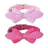 SCENEREAL Bowtie Pink Small Dog Collars - 2Pcs/set Cute Soft Puppy Cats Tiny Pets Collars for Girls Adjustable 8-11