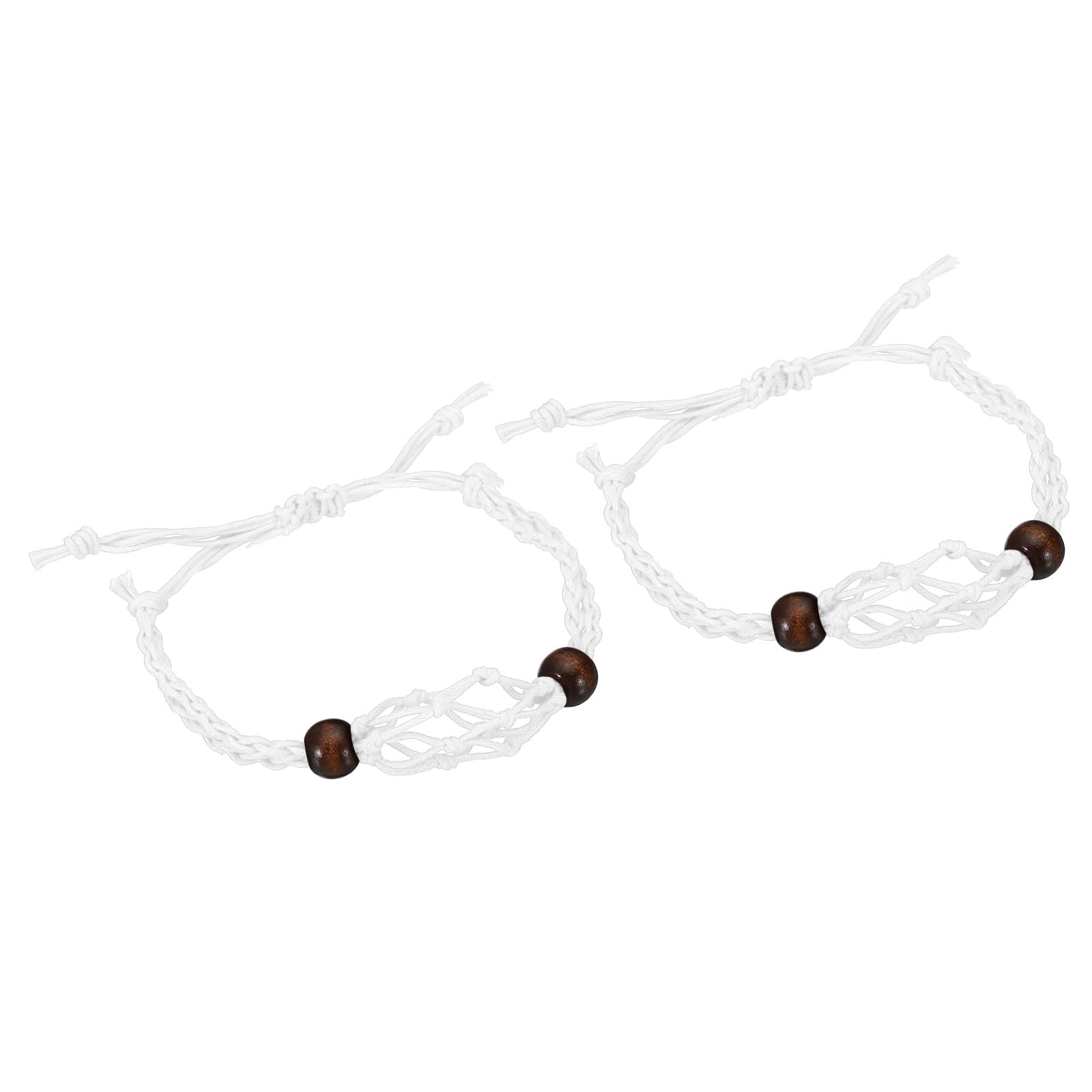 PATIKIL 7.87-11.02" Bracelet Cord Empty Stone Holder, 2 Pack 1.38" Wax Rope Inner Diameter Crystal Cage Adjustable Pendant Stone Holders for Jewelry Making, White