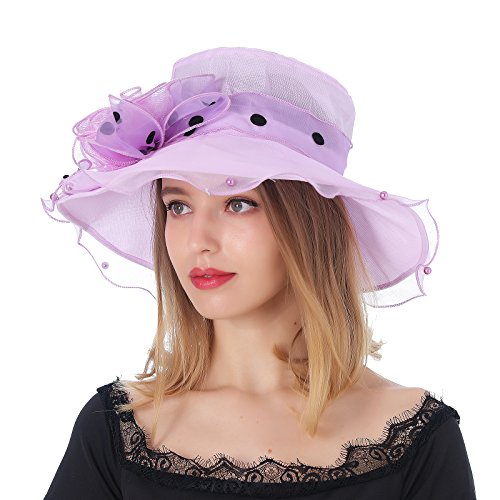 Dantiya Women's Organza Kentucky Derby Wide Brim Flower Tea Party Bridal Dress Church Hat (Purple)
