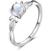 Shysnow Genuine Moonstone Ring for Women Sterling Silver 925 Rainbow Double Moon Infinity Ring Natural Round Moon Stone Promise Engagement Band Ring Dainty Moonstones for Mom (Size 5-10)