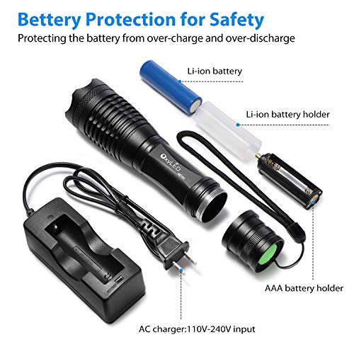 [Rechargeable] LED Tactical Flashlight, OxyLED Super Bright 900 Lumens CREE T6 LED Torch, 18650 Battery Included, IPX-6 Water Resistant, Zoomable, 5 Light Modes for Camping Hiking and Emergency Use - Thumbnail 5