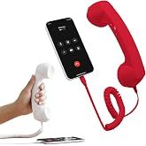 2027 New Retro Phone Handset for iPhone &amp; Android, Type-C Old Style Plug-in Handheld Cell Phone Receiver with Microphone, for Calls, Mobile Video Conferences, Meetings, Red