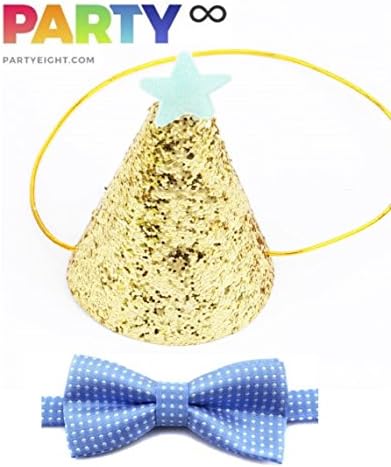 PartyEight 1st Birthday Boys Sky Blue Bow Tie and Cone Hat with Adjustable Headband