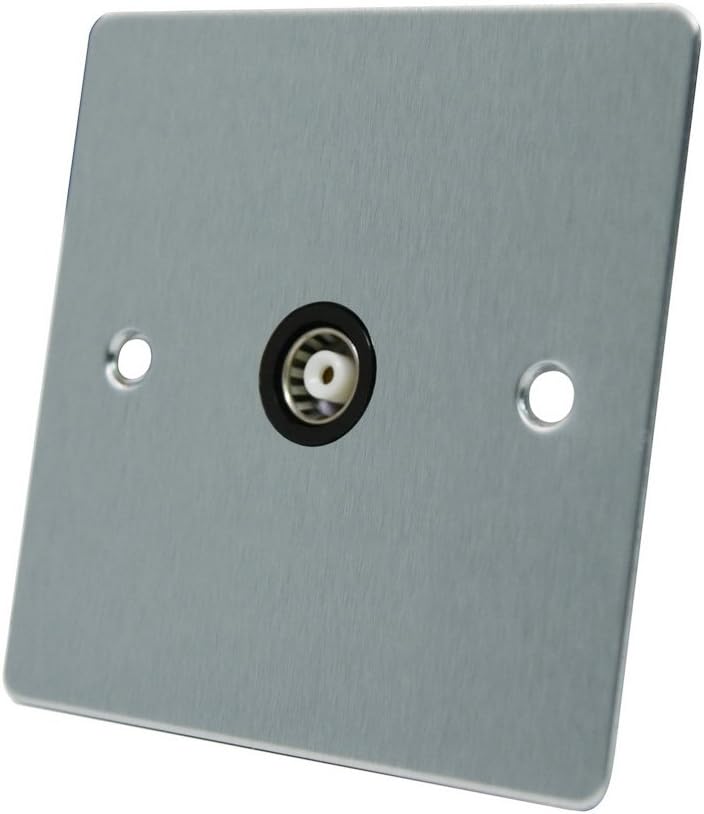 AET FSC1GTVBL 1-Gang Satin Chrome Flat Aerial Coaxial Female TV Socket with Black Insert Switch