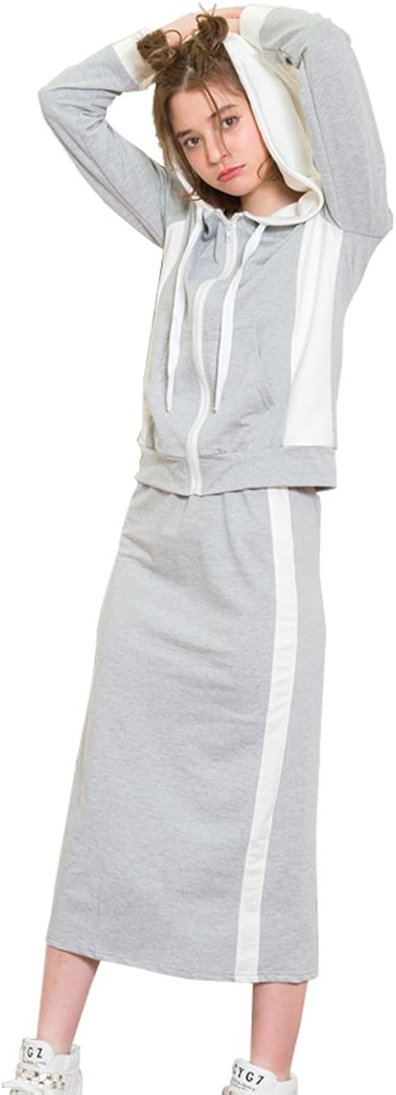 Amazon ノーブランド品 セットアップスウェットパーカースエットスカート上下セットルームウェアスポーティレディーズレディース ルームワンピース ネグリジェ 通販