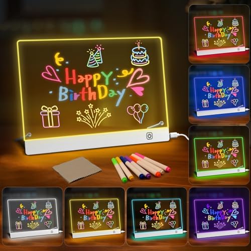 LED Notiztafel mit Farben 30x20cm, Acryl Whiteboard mit 6 Farbmodi Neon-Leuchttafel, Leuchtendes Led Zeichenbrett Für Kinder,trocken abwischbare Acryltafel,Memotafel für Büro, Café, Schule, Zuhause