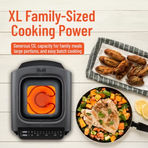Porodo 3-in-1 Oven, Air Fryer Pizza Maker, Family Size Fryer, 2100w, 18cooking Modes, Digital Control, Indoor Maker Airfryer Grill Basketspatulacutterpizza Included, Stone, 13L
