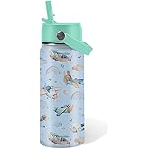 Airplane Gifts - 16oz Kids Blue Airplane Water Bottle with Straw Lid, Stainless Steel Insulated Tumbler, Leakproof, BPA-Free, for Boys, School, Travel - Helicopter Pilot Lovers Birthday Gift Cup (1pc)