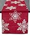 Fennco Styles Embroidered White Snowflake Christmas Table Runner 16 x 70 Inch - Red Table Cover for Holiday Décor, Dinner Party, Banquets and Special Occasion