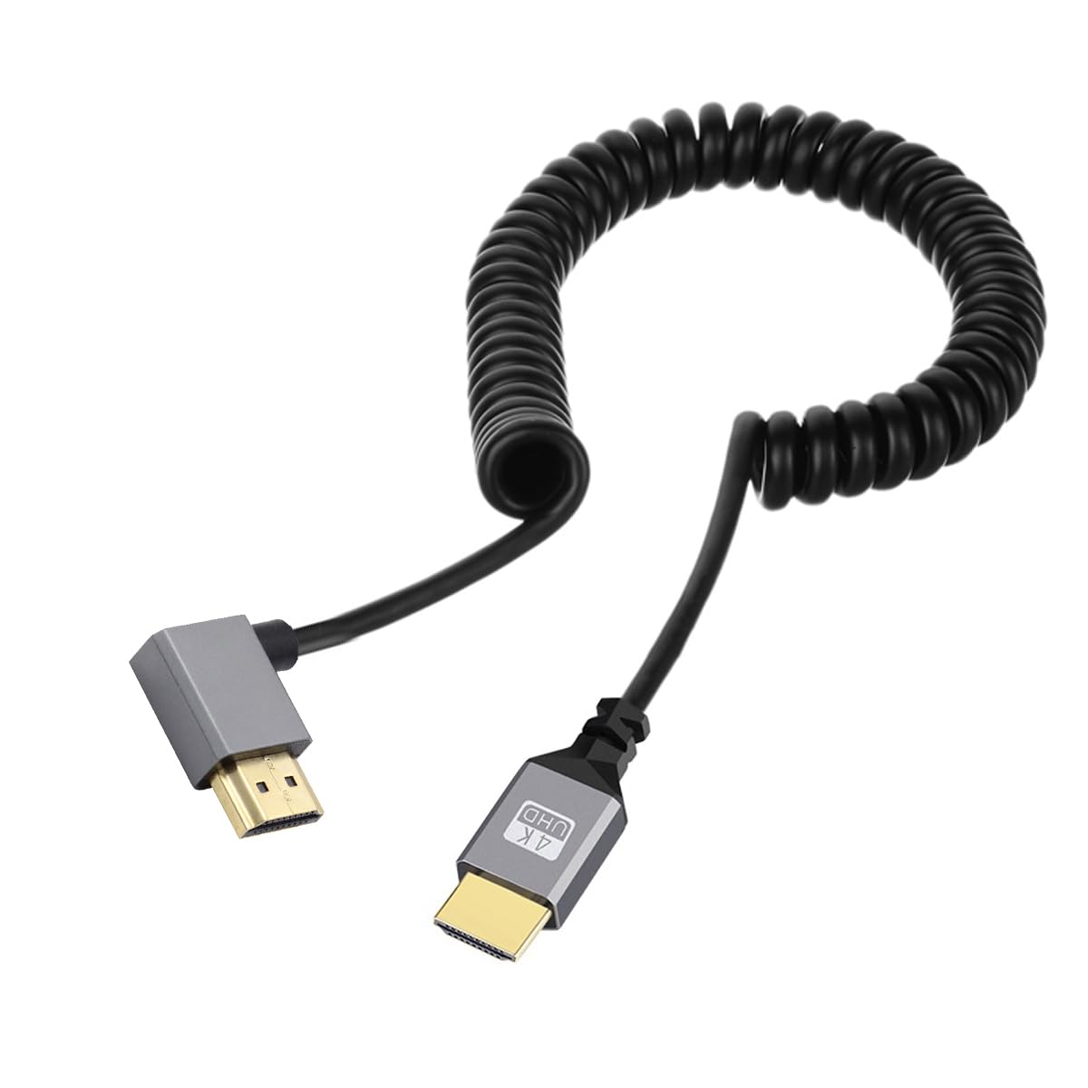 NFHK HDMI 2.0 Male to HDMI Male 4K 60hz Stretch Coiled Cable Right Angled 90 Degree for HDTV Computer Laptop Monitor
