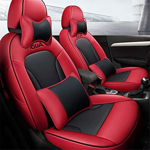TBDLG Dedicated Car Seat Cover, Airbag Reserved Port Leather Cushion,With Neck Pillow Lumbar Pad Fit Four Seasons Suitable For Audi A4L A6 A3 Q3 Q5 A5 Q2,red