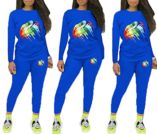 Womens Two Piece Tracksuits Sportswear - Bodycon Pants Joggers Set + Long Sleeve Shirt 2 Piece Outfits Workout Clothes - Thumbnail 3