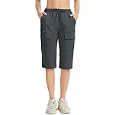Capri Pants for women-15 Long Shorts Knee Length Capri Hiking Cargo Shorts Lightweight Quick Dry Elastic Waist for Casual