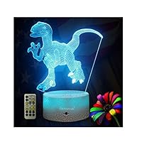 LLAMEVOL Dinosaur Night Lights for Kids Birthday Indoraptor Toy 3D Illusion Lamp Dino Gifts for Boys Home Bedroom Party Supply Decoration 7 Color Blue Raptor Remote Timer