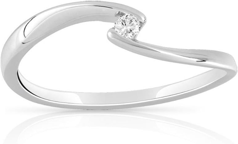 10K White Gold 0.05 Ct TDW Round Cut Natural Diamond Bypass Single Stone Promise Ring HI I2