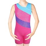 Toddler Sparkle Stripes Athletic Sleeveless Tumbling Biketard Leoatrds for Girls Gymnastics B134_LightBlue_110