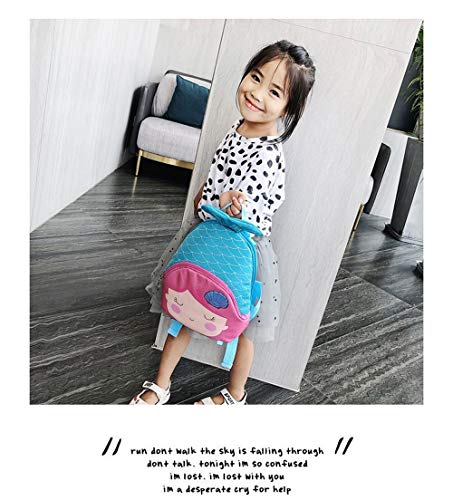3D Animal Children School Backpack for Girls Mermaid Backpack and Animal Preschool Backpack Childrens for Toddlers (Blue-Pink Hair)