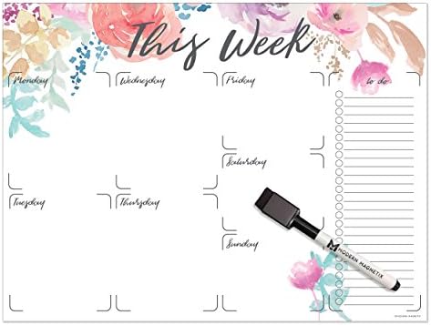 Modern Magnetix Weekly Whiteboard Magnetic Dry Erase Calendar And Planner For Refrigerator | Multiple DesignsTo Choose | 16” x 12” To Fit All Fridge Styles | Magnetic Dry Eraser Marker Included