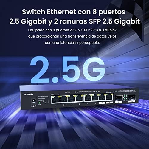 Tenda tem2010f switch multigigabit de 10 portas 2,5g, 2 portas sfp, vlan, agregação estática, compatível com dispositivos 2,5g, montagem em mesa/parede, plug and play, caixa de metal, preto
