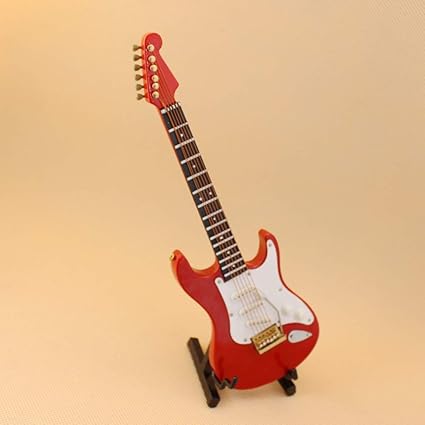 RONSHIN 18CM Wooden Red Guitar for Doll Mini Musical Instruments Toy with Box