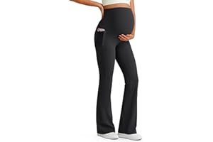 G4Free BareFeel Maternity Flare Leggings with Pockets Over The Belly Stretchy Casual Lounge Pregnancy Dress Pants for Work