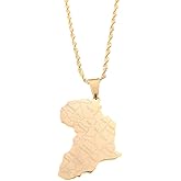 Stainless Steel Map of Africa Country Pendant Necklace Men Women Hip Hop African Jewelry