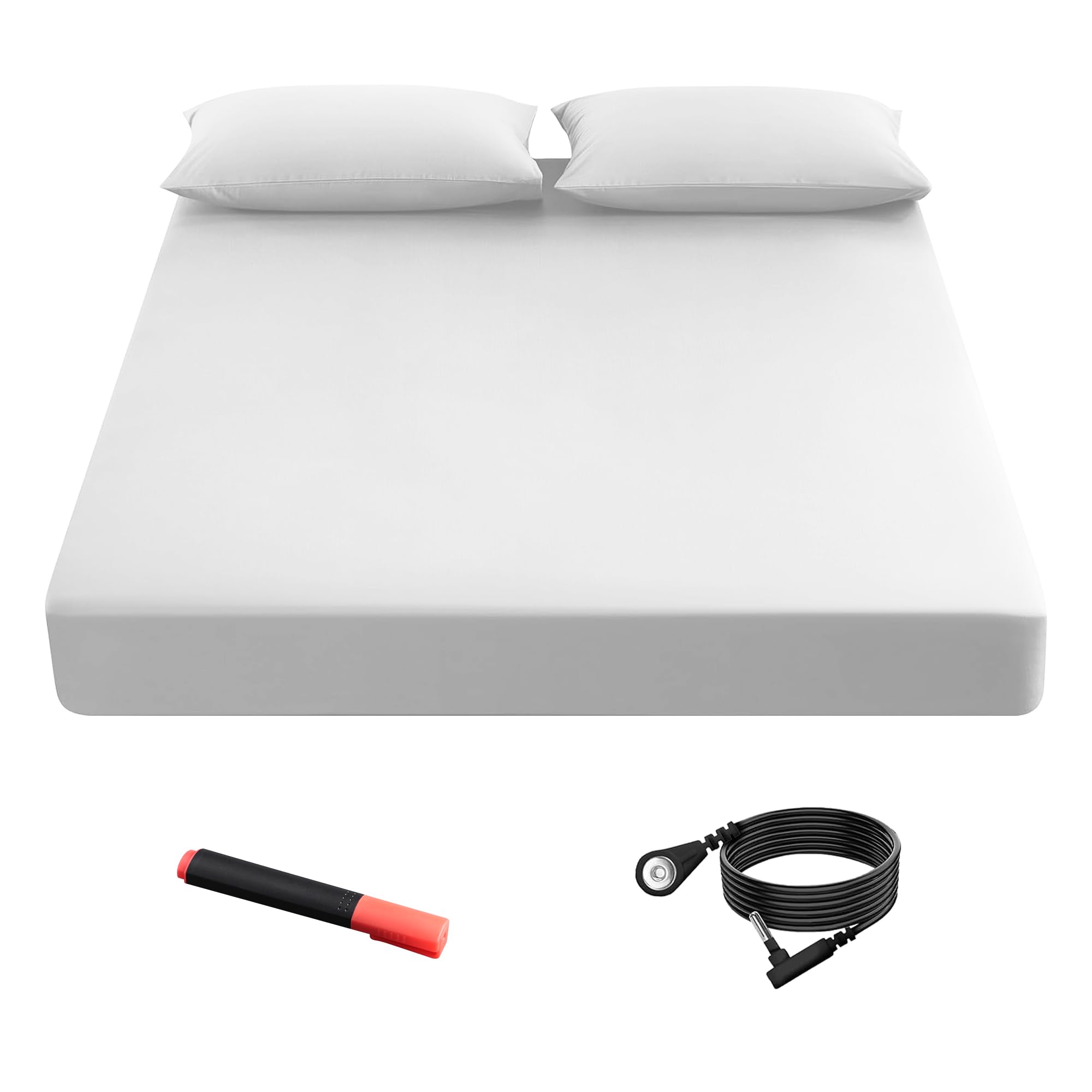 Photo 1 of Grounding Fitted Sheets 90% Organic Cotton+10% Pure Silver Fiber, Grounded Sheets with Grounding Cord, Bed Grounding Kit for Healthy Sleep Therapy (White, King XL(78.2 * 80 * 15.5inch))