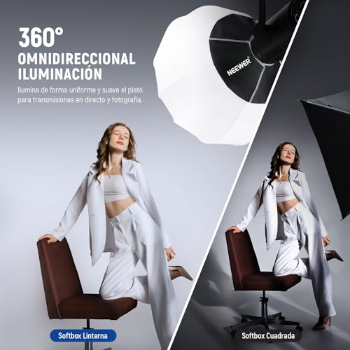 NEEWER 26"/65cm Softbox Linterna, 360° Difusor de Luz Liberación Rápida, Montura Bowens, Aleación Nailon Ligera para Iluminación Vídeo LED Continua RGB CB60, CB60B, CB200B, MS60B, MS60C, MS150B, NS26L