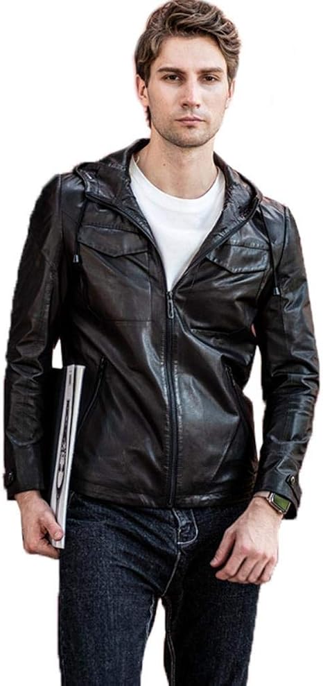 Veste en Cuir Les Hommes en Cuir De Chèvre À Capuchon ...