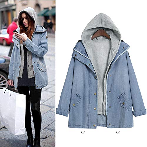 Sttech1 Women Winter Warm Collar Hooded Denim Trench Coat Jacket Parka Outwear M-4XL