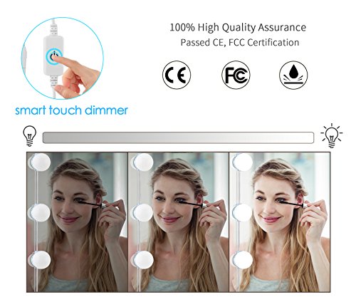 LED Vanity Mirror Lights 6500K 13.1ft Hollywood Style Vanity Lights Waterproof 10 Blubs Daylight Mirror Makeup Light Kits Dimmable Lighting Fixture Strip for Dressing Vanity Set Bedroom Bathroom