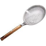 Super Leader Skimming spoon,304 stainless steel colander,Round Stainless Steel Skimmer With wooden handle for Everyday Frying