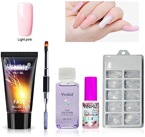 OKMINIOK Poly Gel Nail Art Kit, leegoal 5 Pcs Nail Extension Set Quick Builder Tool, Poly Gel 30G + Slip Solution Nail Liquid 30ML + Nail Nutrition Oil + Nail Tips + Double-ended Nail Brush