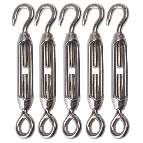 VEDA® 5 Pcs M4 Stainless Steel 304 Turnbuckle – Hook and Eye Tensioners for Wire Ropes, Cables, Chains – Ideal for Garden Fencing, Shade Sails & DIY