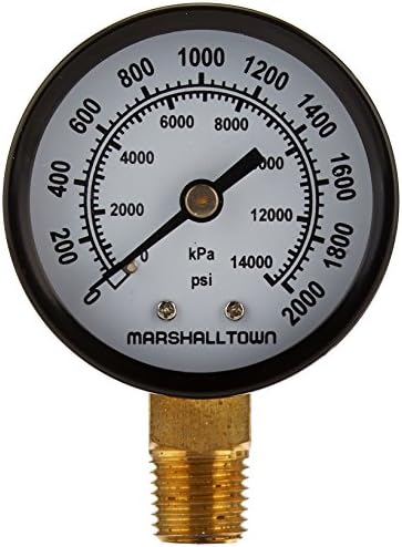 Marsh Bellofram GG202000L4 Marshalltown Value Series Gauge, 2", Lower Mount, 1/4" NPT, 0-2000 PSI